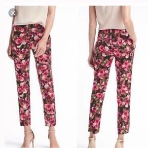 Banana Republic petite Avery pink wine Floral dress Pants zipper crepe fabric 0P